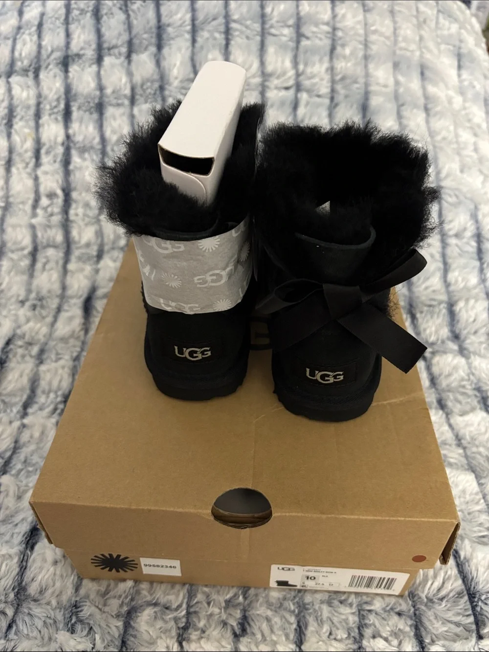 UGG Kids Black Mini Bow Boot with Fur Trim